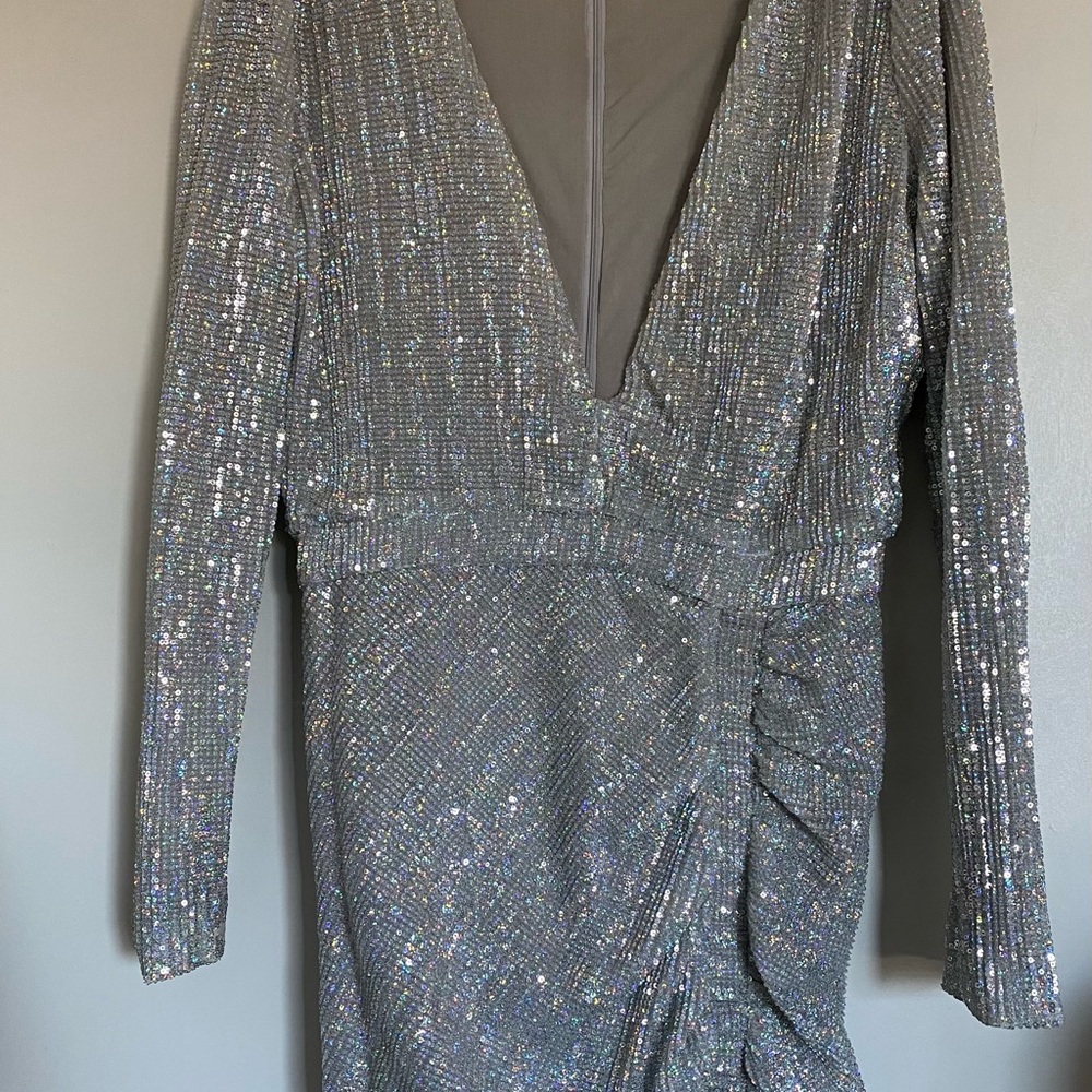 ASOS body conscious silver sequins dress.